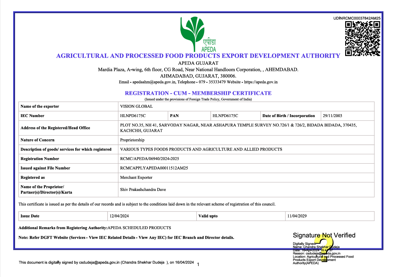 APEDA Registration certificate
