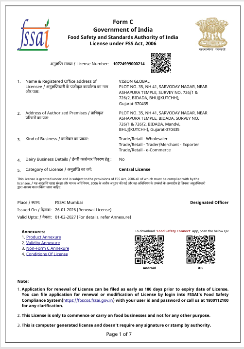 FSSAI Central License certificate