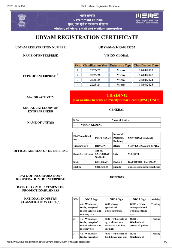 Udyam Registration certificate